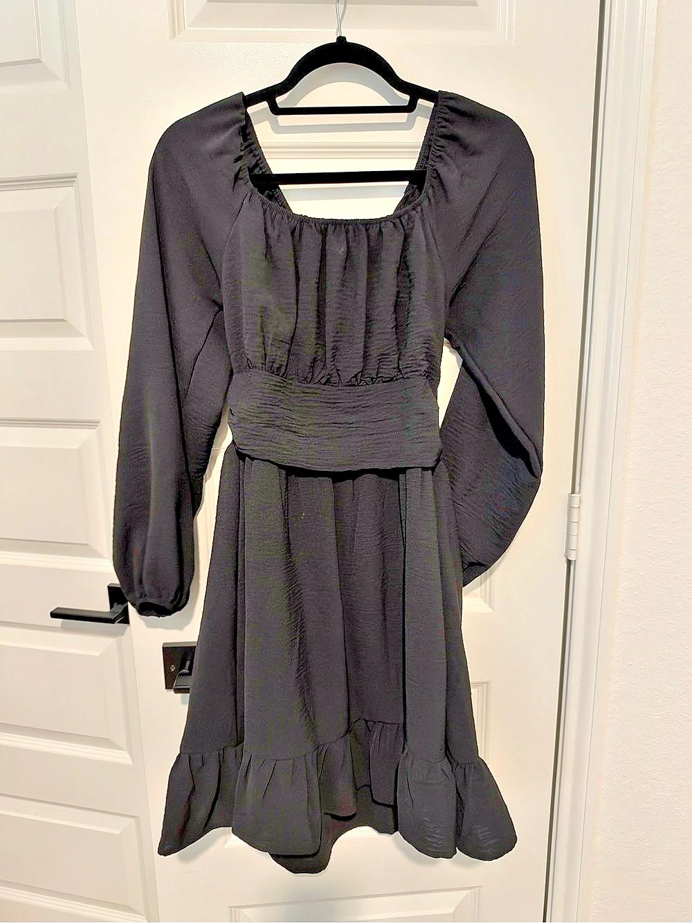 Black gathered sleeve and open back Dress